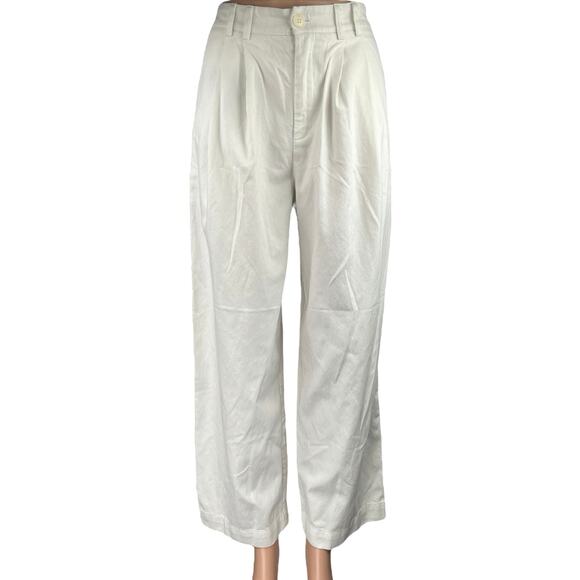 Saturday Club White High Waist Pleated Straight Wide Leg Trousers Pants Size S - Picture 1 of 5
